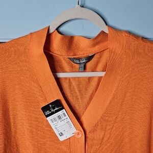 Ulla Popken Women's Vibrant Orange Knit Sweater Cardigan NWT 20/22